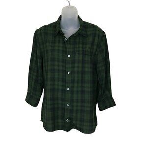 John Varvatos Black & Green Plaid Button Down Shirt 3/4 Sleeve Size S